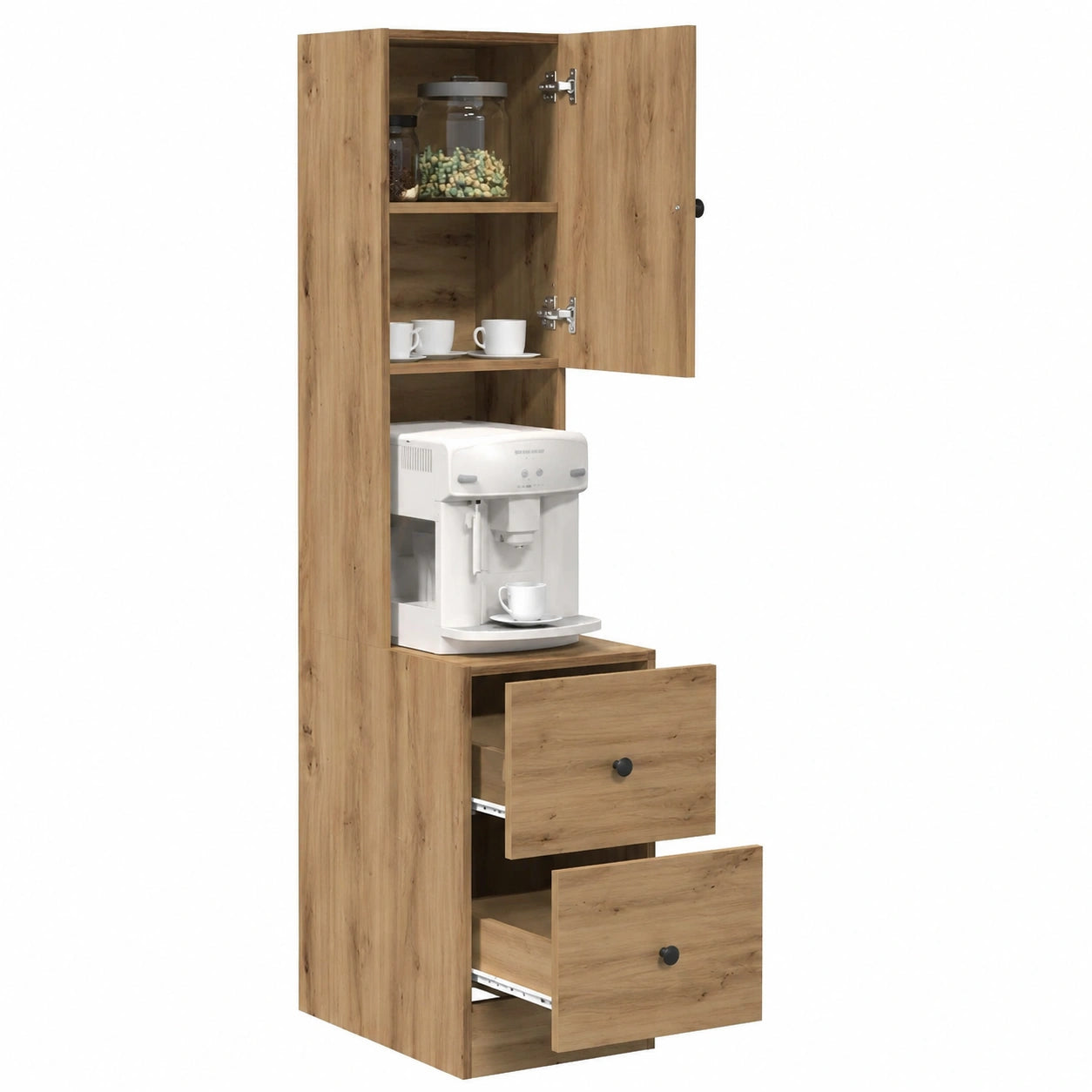 Moderner K¨¹chenschrank mit Schubladen aus Eichenholz, 32x50x180 cm, Gro?er Stauraum, Stilvoller Esszimmer-Organizer