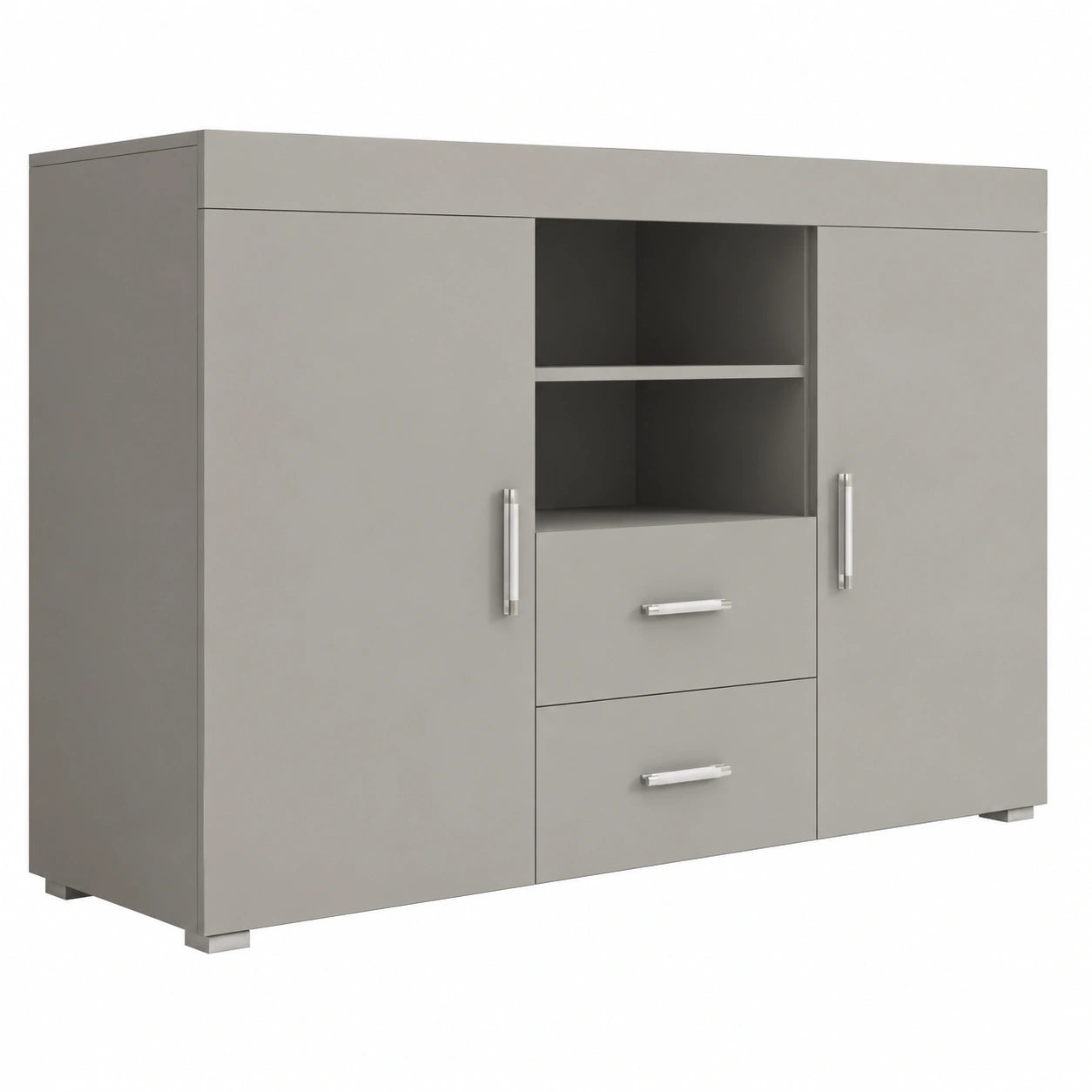 Modernes Sideboard mit Hochglanz Grau, 2 T¨¹ren & 2 Schubladen, 140x80x40 cm f¨¹r Wohnzimmer