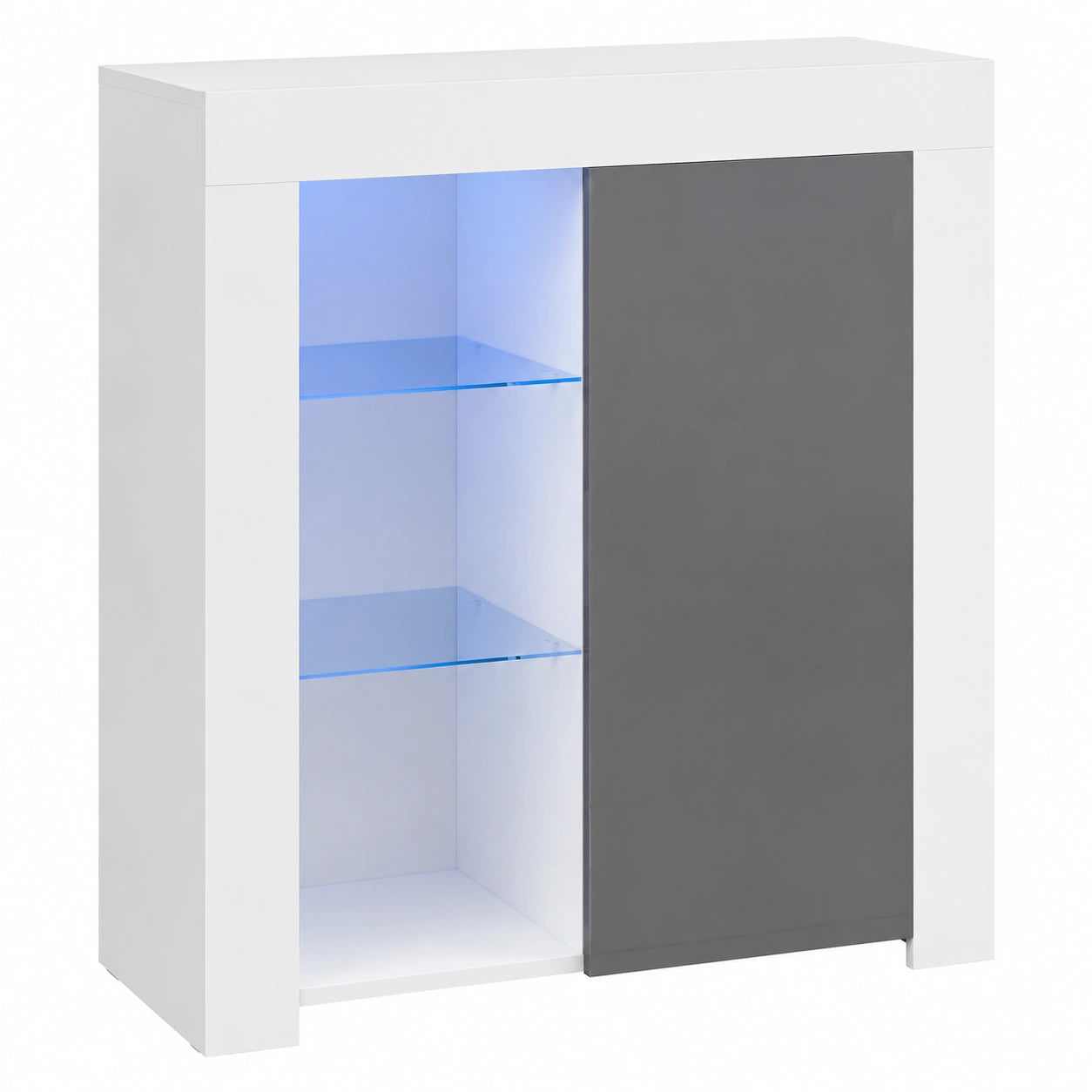 LED-Sideboard in Hochglanz f¨¹r Wohnzimmer, 12 Farben einstellbar, moderne Kommode B75xH83xT35cm, Wei? und Grau