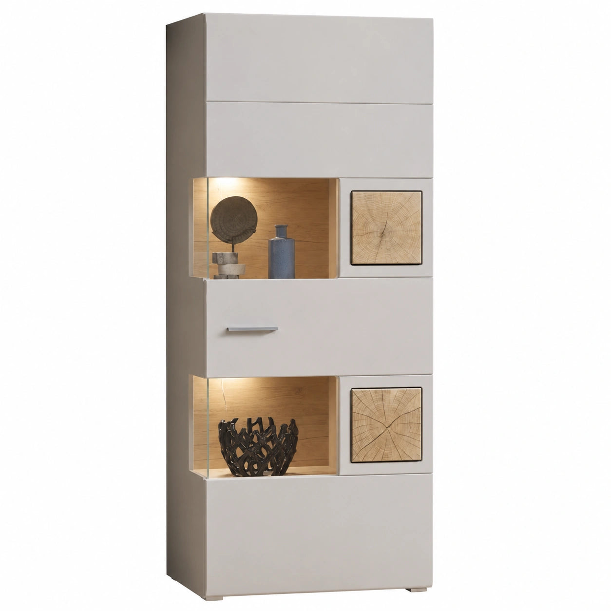 Stella Trading Gro?e Basalt-Vitrine mit Hirnholz und LED-Beleuchtung, 65 x 205 x 37 cm
