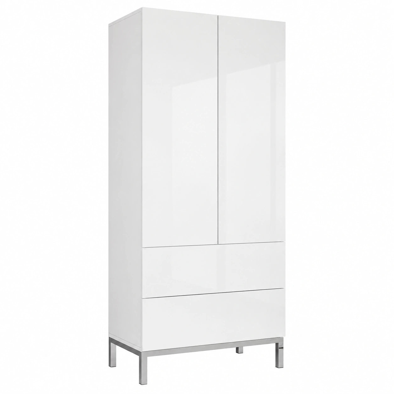 LUXOAK Wei?er Hochglanzschrank mit T¨¹ren und Schubladen - Vielseitiger Aufbewahrungsschrank mit Metallf¨¹?en