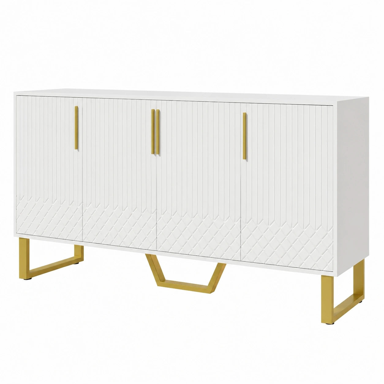 Moderner Sideboard mit 4 T¨¹ren und Metallgriffen, Wei?, 140x40x80cm