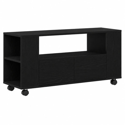 Moderner TV-Schrank mit Rollen in Schwarz und Eichen-Optik, 102x34,5x43 cm