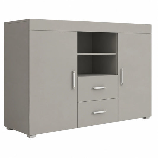 Modernes Sideboard mit Hochglanz Grau, 2 T¨¹ren & 2 Schubladen, 140x80x40 cm f¨¹r Wohnzimmer