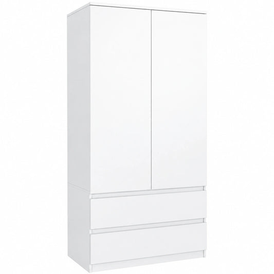 Moderner Kleiderschrank mit 2 Schubladen, 90 cm breit, Wei?
