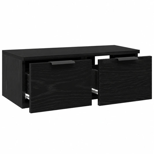 Moderner Schwarzer H?ngeschrank aus Holzwerkstoff mit Eichen-Optik, 68x30x20 cm, Vielseitiger Stauraum