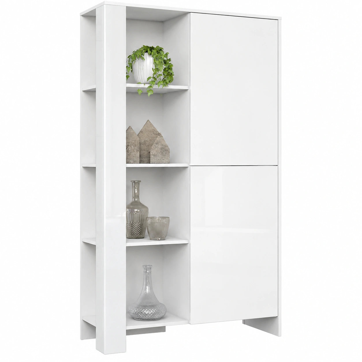 Vladon eleganter Highboard Canto, deutscher Qualit?tsschrank mit 2 T¨¹ren und 8 F?chern, wei? matt Korpus, gl?nzende wei?e Fronten, stilvolle Hochglanz-Dekorpaneele (95 x 151,5 x 36 cm)