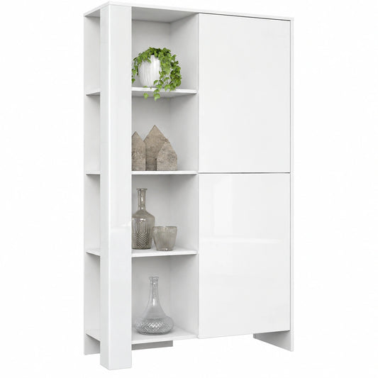 Vladon eleganter Highboard Canto, deutscher Qualit?tsschrank mit 2 T¨¹ren und 8 F?chern, wei? matt Korpus, gl?nzende wei?e Fronten, stilvolle Hochglanz-Dekorpaneele (95 x 151,5 x 36 cm)
