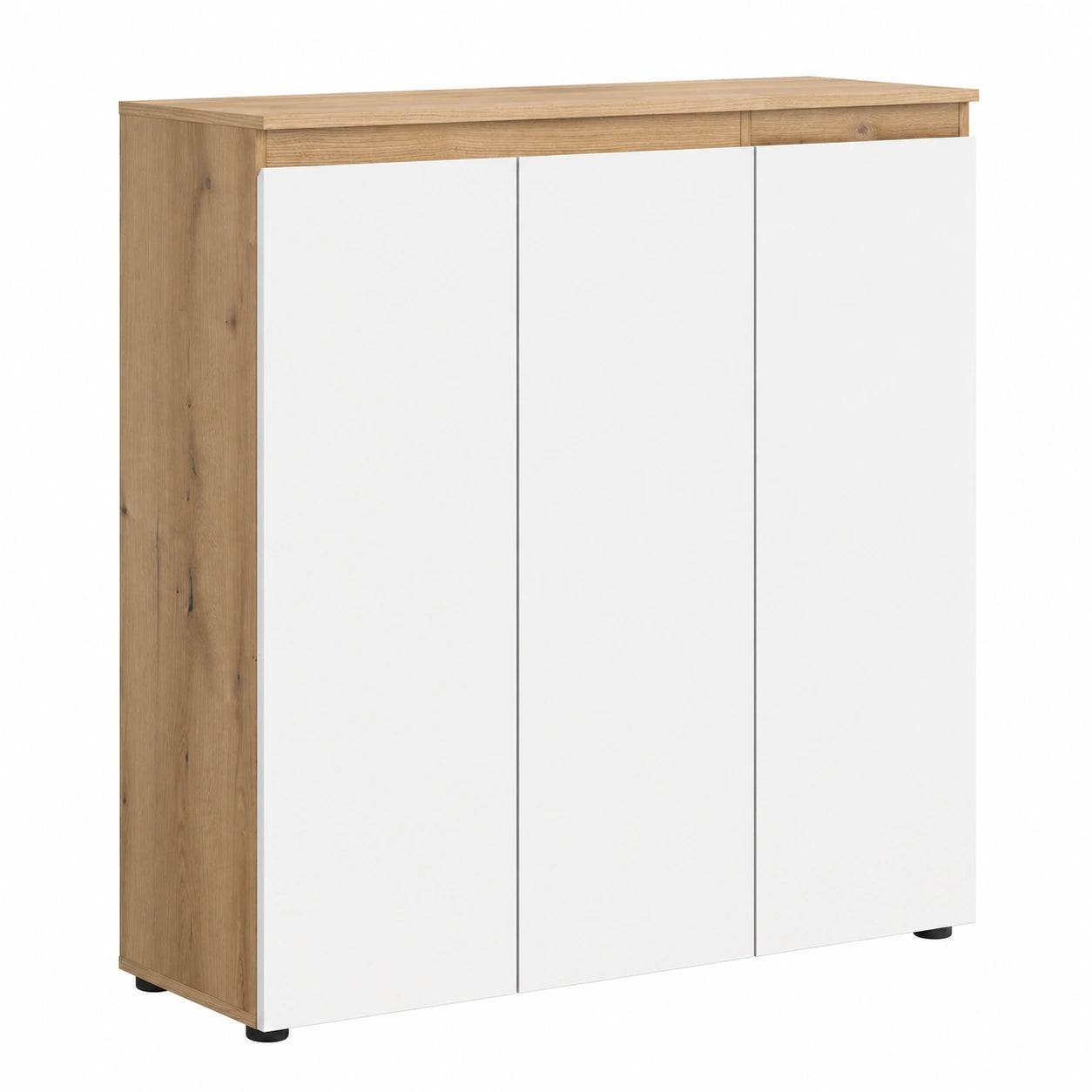 Mehrzweckschrank Sarca in Wei?/Eiche, 3 T¨¹ren, 10 F?cher, 8 verstellbare B?den, Breite 105 cm