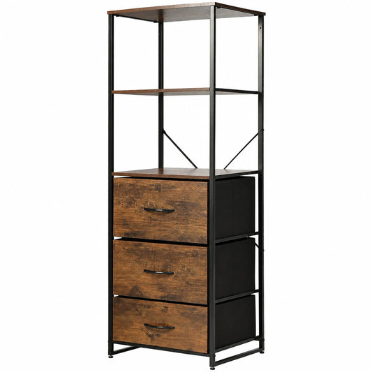 Industrieller Schubladenschrank mit 3 Schubladen, Hoher Aufbewahrungsturm 43x39x156cm, Vielseitiger K¨¹chenschrank und Wohnzimmerschrank