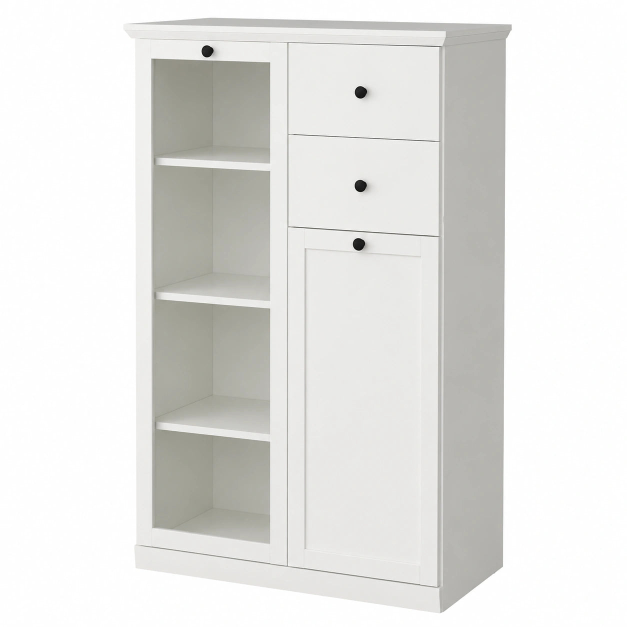 Landhausstil Vitrine Baxter, Wei? Matt, 81x129x41 cm, mit 7 F?chern & 2 Schubladen