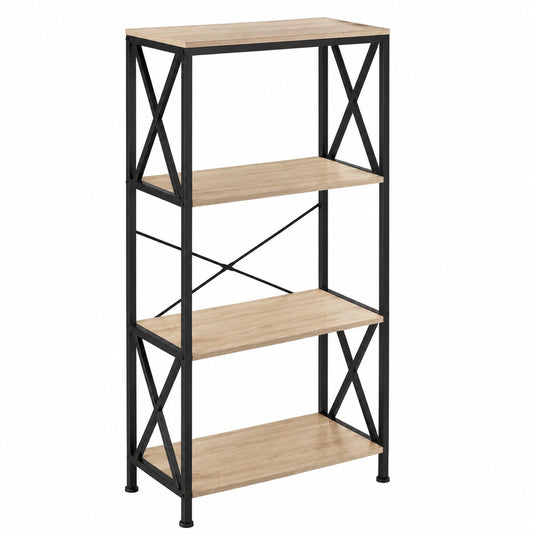 Industrielles Standregal 4 Ebenen, 61,5x31,5x133,5 cm, B¨¹cher- und Dekoregal f¨¹r Wohnzimmer und B¨¹ro, Eiche Sonoma