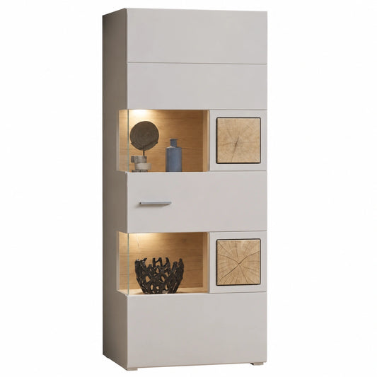 Stella Trading Gro?e Basalt-Vitrine mit Hirnholz und LED-Beleuchtung, 65 x 205 x 37 cm
