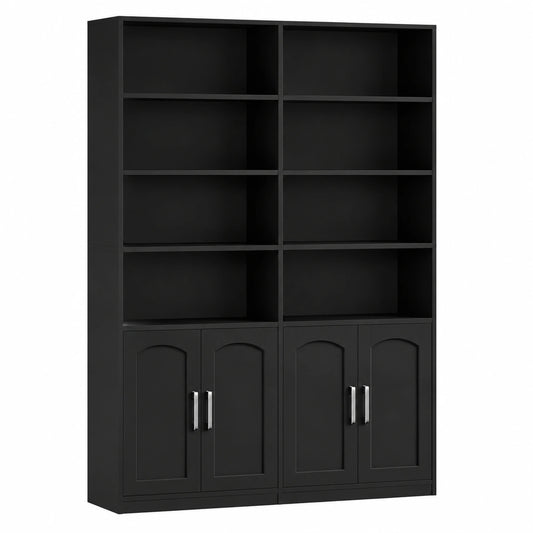 Gro?es B¨¹cherregal mit T¨¹ren und 12 F?chern, 185,5 cm hoch, f¨¹r Wohnzimmer, B¨¹ro oder K¨¹che, schwarz