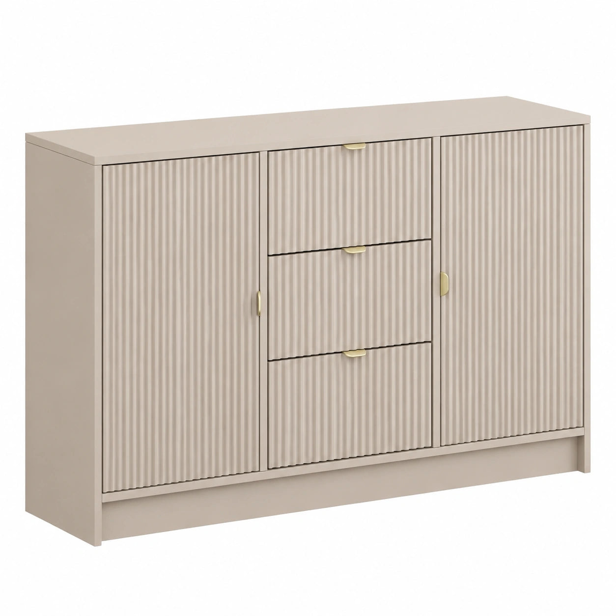 Elegante Anrichte Tireno mit Geriffelten Fronten, 3 Schubladen und 2 T¨¹ren, Sandbeige