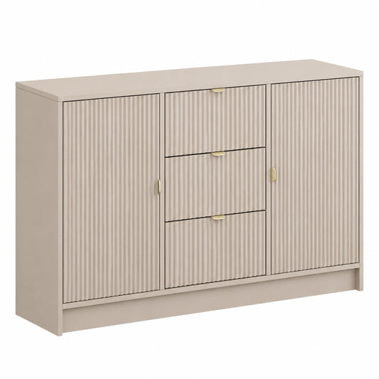 Elegante Anrichte Tireno mit Geriffelten Fronten, 3 Schubladen und 2 T¨¹ren, Sandbeige