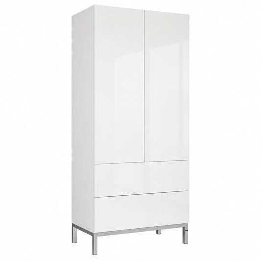 LUXOAK Wei?er Hochglanzschrank mit T¨¹ren und Schubladen - Vielseitiger Aufbewahrungsschrank mit Metallf¨¹?en