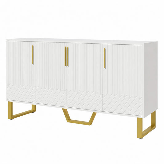 Moderner Sideboard mit 4 T¨¹ren und Metallgriffen, Wei?, 140x40x80cm