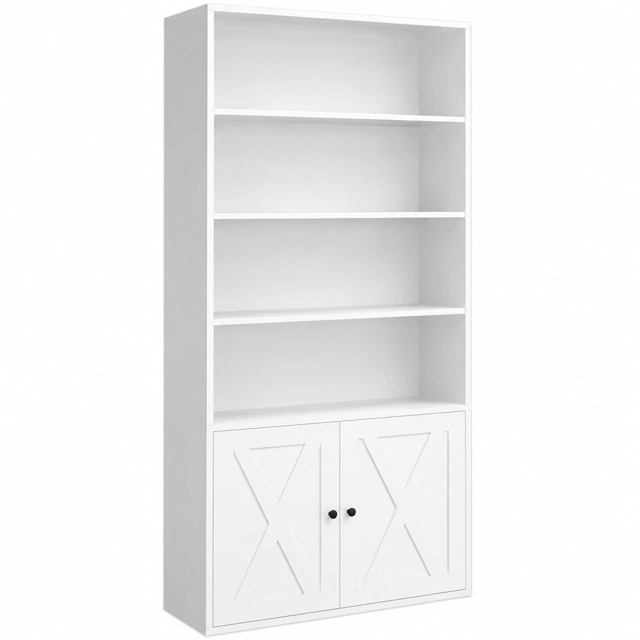 Wei?es IRONCK B¨¹cherregal mit T¨¹ren, 6-stufiges Holzregal, offenes Regal f¨¹r Wohnzimmer, B¨¹ro, Esszimmer und Schlafzimmer, 24x60x180 cm