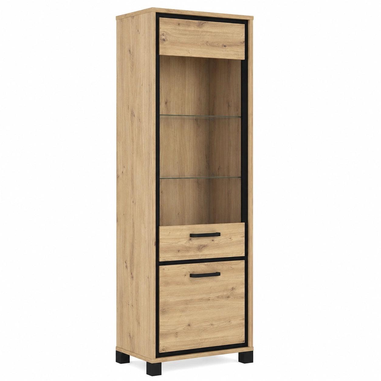 Trondheim Vitrine mit 2 T¨¹ren, kombiniert Eiche Artisan und Schwarzeiche, 64,4 x 209 x 41,5 cm