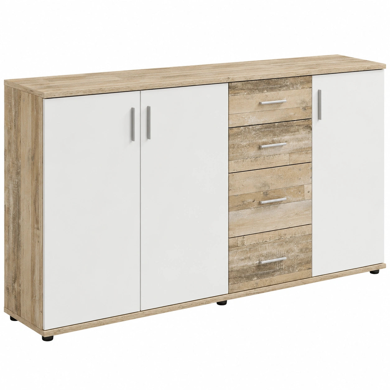 Vintage-Design BOBBY Kommode in Wei? ¨C Stilvolles Sideboard mit gro?z¨¹gigem Stauraum f¨¹r Wohnzimmer, 160 x 82 x 35 cm