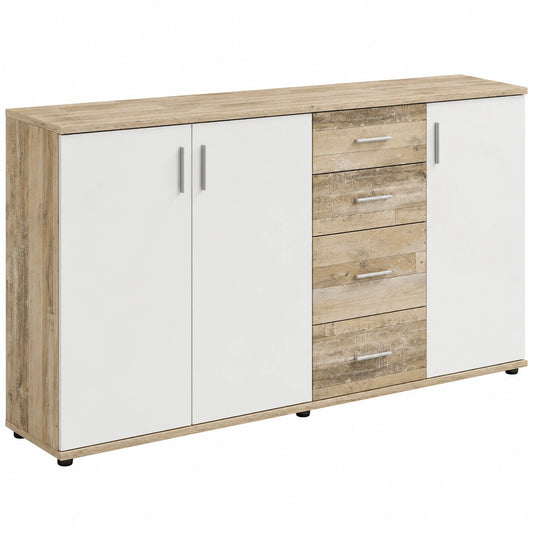 Vintage-Design BOBBY Kommode in Wei? ¨C Stilvolles Sideboard mit gro?z¨¹gigem Stauraum f¨¹r Wohnzimmer, 160 x 82 x 35 cm