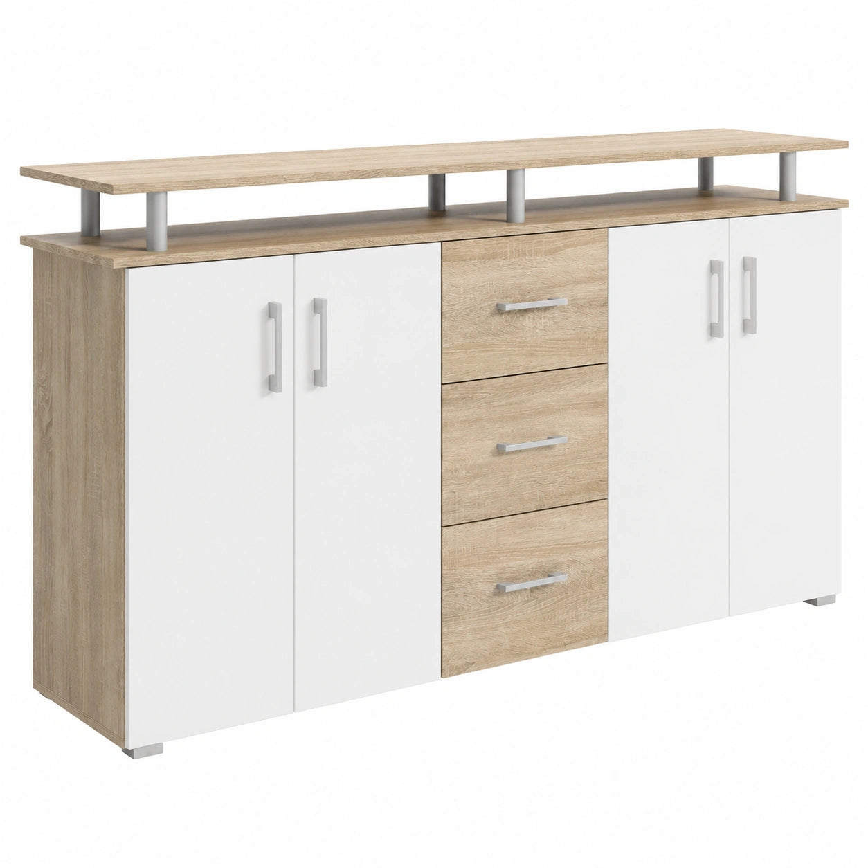 Stella Trading Highboard Eiche Sonoma Wei? - Moderner Schrank mit Schubladen & Stauraum, 178x90x38 cm