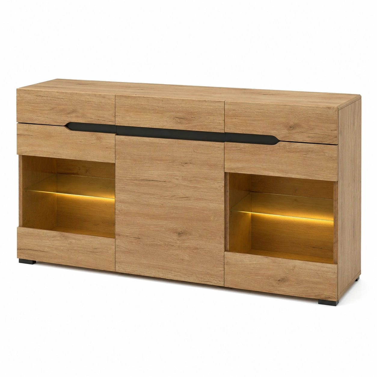 Merax Sideboard mit LED, 3 T¨¹ren & 3 Schubladen, Holz Kommode f¨¹r Wohnzimmer