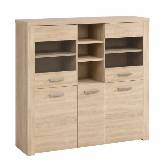 Moderne Standvitrine Forte Baltimore in Sonoma Eiche Dekor, 5-t¨¹rig, 146,3 x 137,4 x 41,3 cm