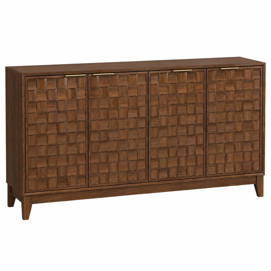 COLAMY Anrichte 150 cm Holz mit Stauraum ¨C Modernes Sideboard f¨¹r Wohnzimmer, K¨¹chenschrank mit verstellbaren Regalb?den, Buffet mit 3D Holzdesign, Nussbaum