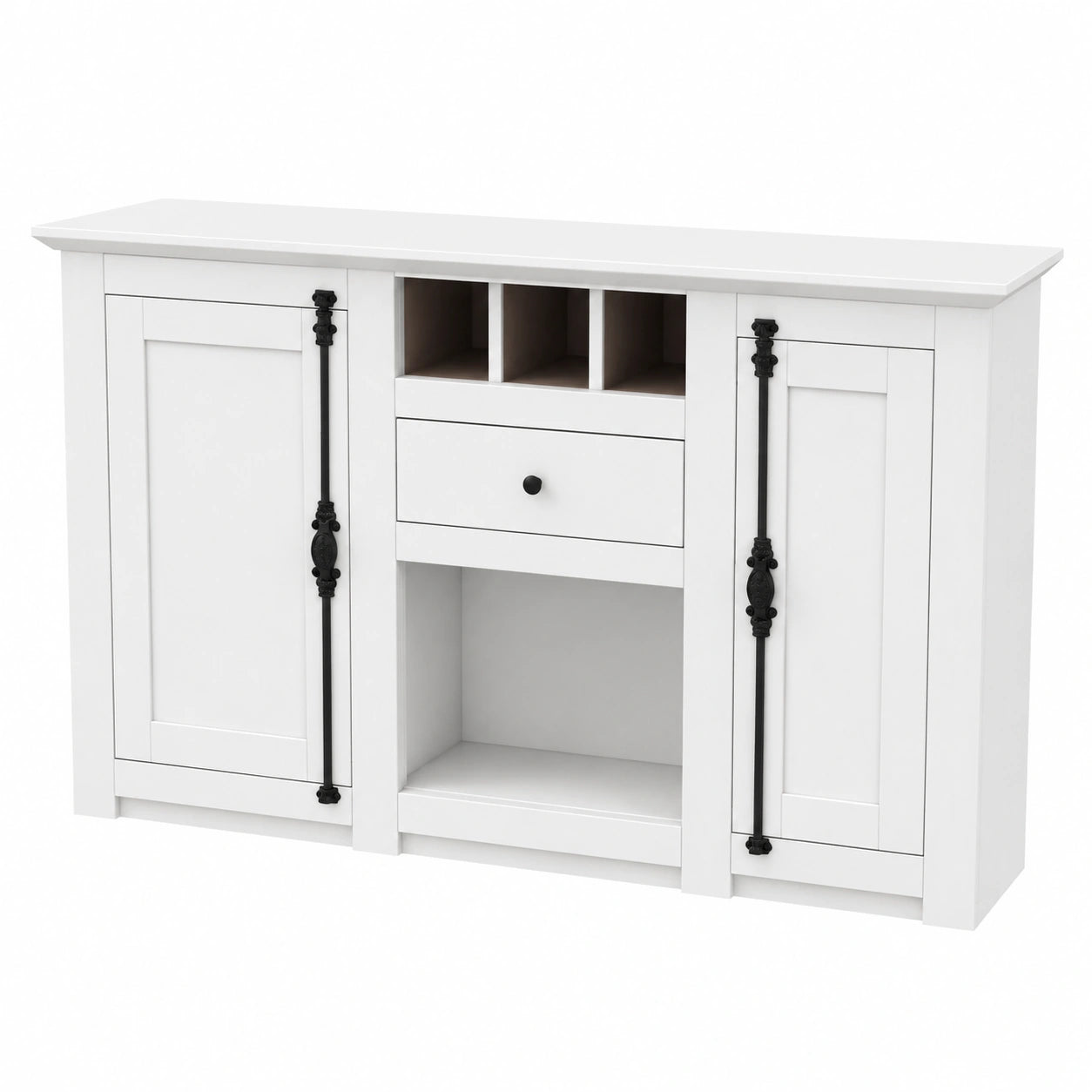 Eleganter ModernLuxe Wohnzimmerschrank mit Weinregal, Schublade und T¨¹ren ¨C Vielseitiger Beistellschrank in Wei? 130x35x70cm
