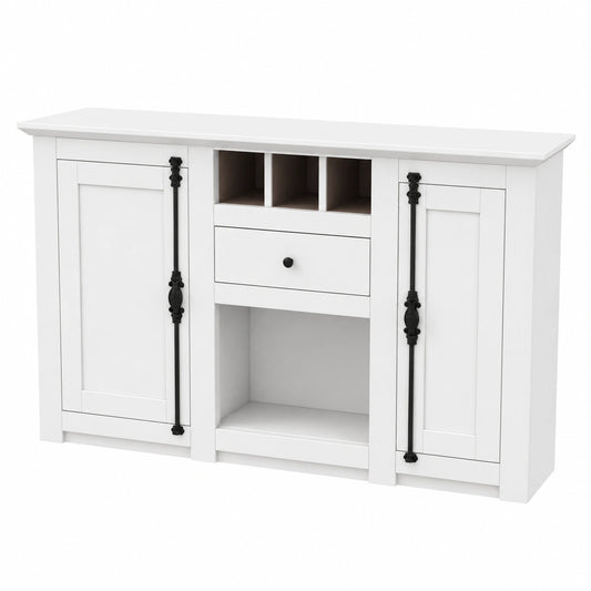 Eleganter ModernLuxe Wohnzimmerschrank mit Weinregal, Schublade und T¨¹ren ¨C Vielseitiger Beistellschrank in Wei? 130x35x70cm