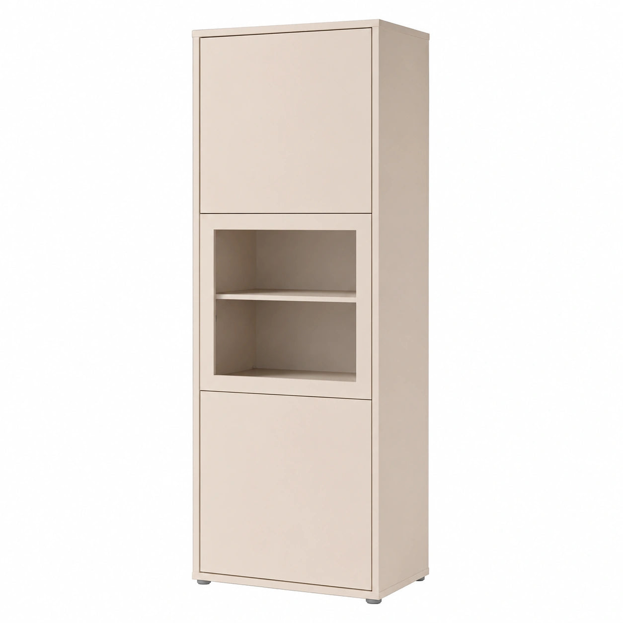 Elegant Vitrine mit Glasdetails, 3 T¨¹ren, Kaschmir Beige, 65cm x 179cm x 44cm