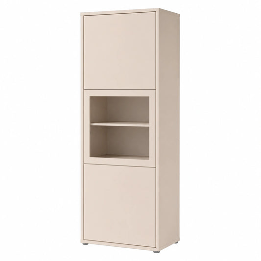 Elegant Vitrine mit Glasdetails, 3 T¨¹ren, Kaschmir Beige, 65cm x 179cm x 44cm