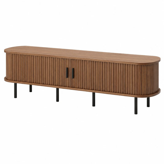 Merax Fernsehtisch mit Schiebet¨¹ren, 170 cm Breite, MDF-Holz, Kabelmanagement, Schwarzmetallf¨¹?e, Dunkles Holzdesign