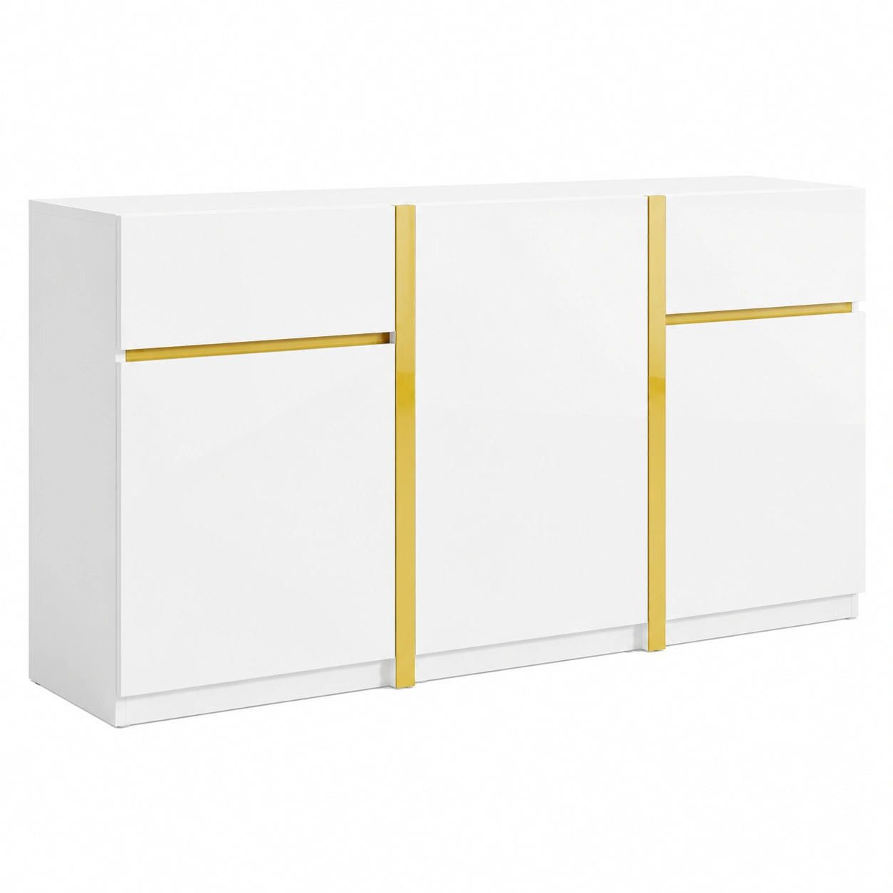 Elegantes Hochglanz-Sideboard in Wei? mit Goldakzenten, 3 T¨¹ren und 2 Schubladen, Idealer Beistellschrank f¨¹r Wohnzimmer, 160x40x78 cm