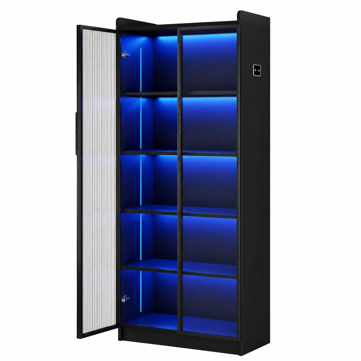Acryl-Sammlervitrine mit LED und Sensor, 5-stufig, verstellbare B?den, schwarz f¨¹r Wohnzimmer und B¨¹ro