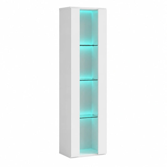 Moderner Wei?er Vitrinenschrank mit LED-Beleuchtung und Glast¨¹ren, 40x29x170 cm