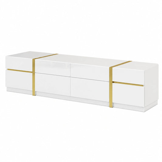 Moderner TV-St?nder in Wei? mit goldenen Akzenten und Stauraum, 180 x 40 x 38 cm, Merax TV-M?bel