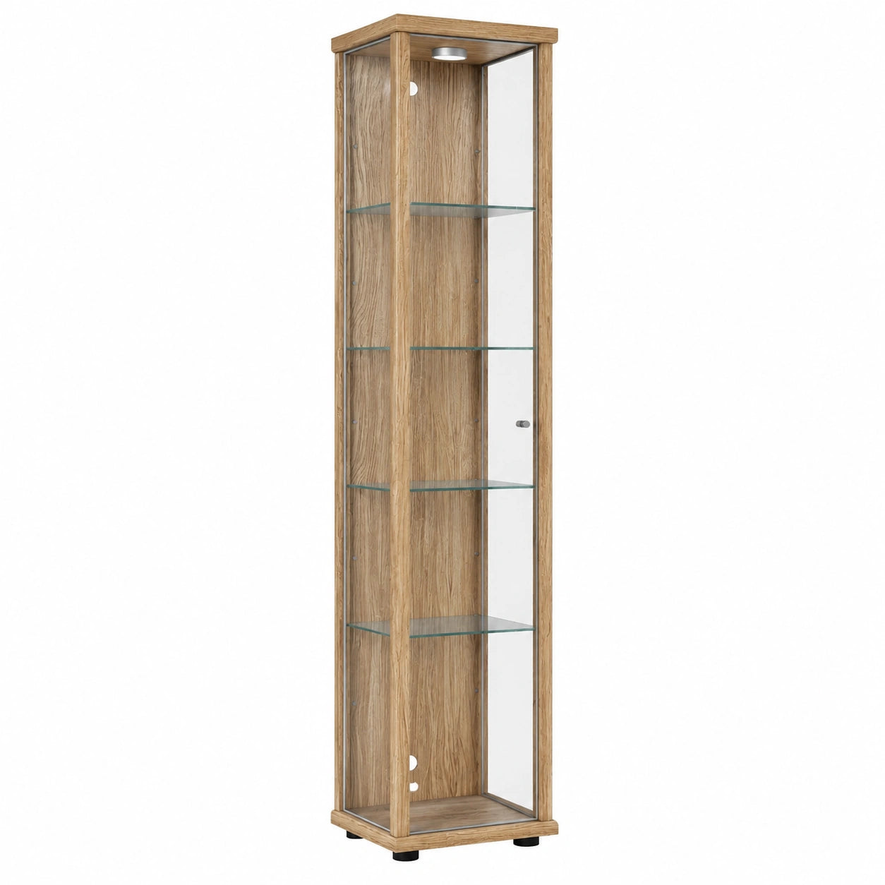 Modernes Sonoma Eiche Glasvitrine mit LED-Beleuchtung und 4 verstellbaren B?den, 176x37x33 cm