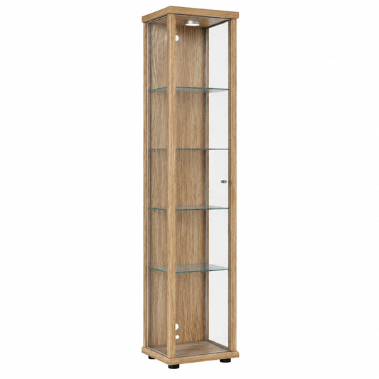 Modernes Sonoma Eiche Glasvitrine mit LED-Beleuchtung und 4 verstellbaren B?den, 176x37x33 cm